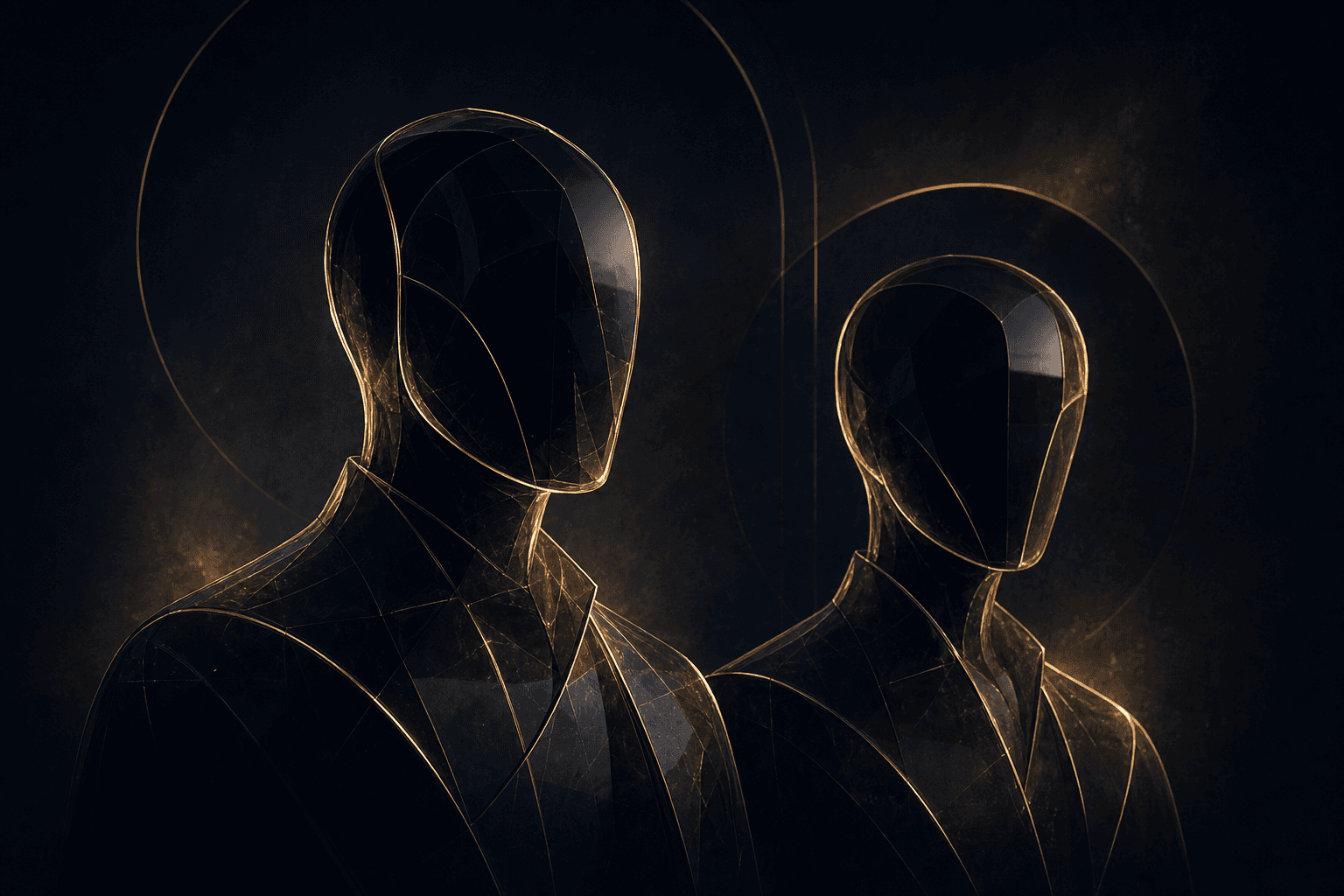 Abstract dark and brass portrait treatment representing the Aluf AI team